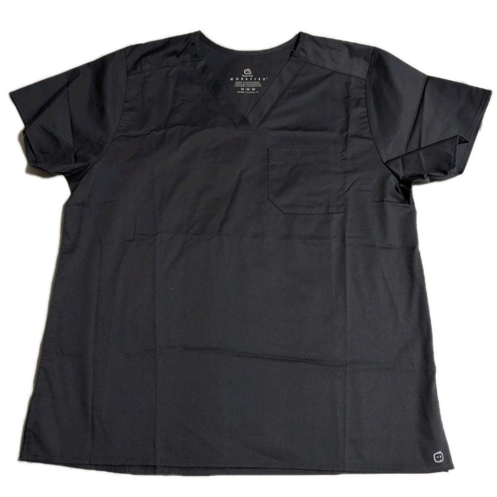 WonderWink Mens Medium Scrub Top Charcoal‎ Gray V Neck Medical Uniform NWOT